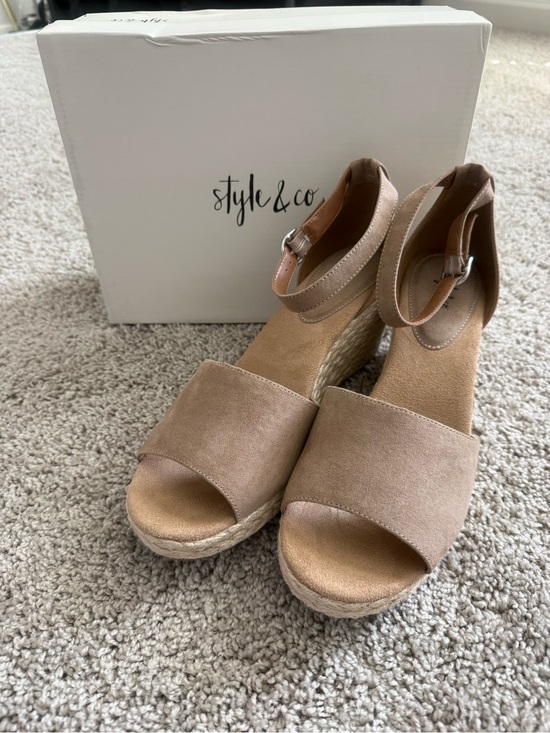 Style & Co. Shoes - Style & Co. Tan Suede Espadrille Wedge Sandals